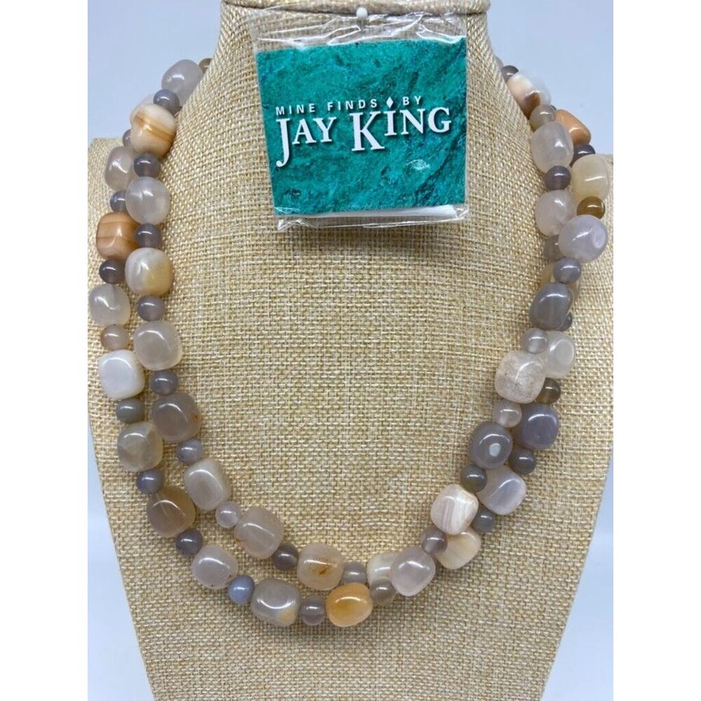 Jay King DTR Mine Finds Necklace Tan Gray Agate Chunky Beads Silver 925‎ 41"